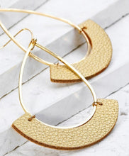 Load image into Gallery viewer, faux leather crescent earrings tear drop gold