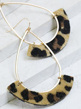 Load image into Gallery viewer, faux leather crescent earrings tear drop leopard