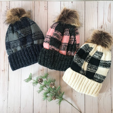 Load image into Gallery viewer, Buffalo Check Beanies with Pom - Timeless Navy